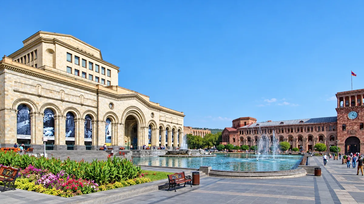 Republic Square in Yerevan with its pink tuff buildings and fountains