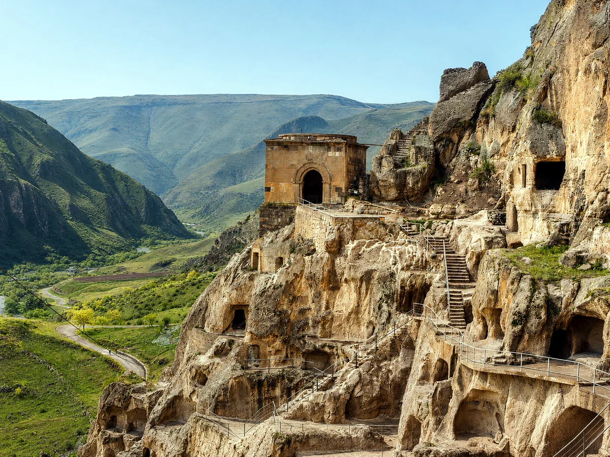 The Vardzia cave monastery carved into the cliffs above the Mtkvari valley, Samtskhe-Javakheti, Georgia