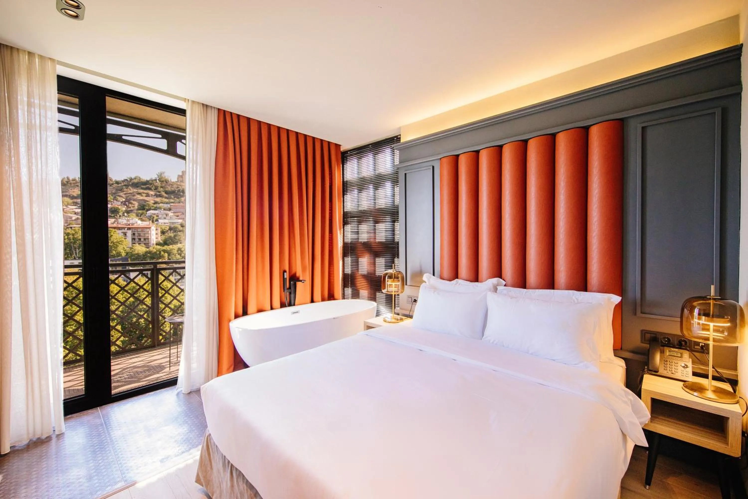 Sandali Metekhi hotel guest room with elegant furnishings, Tbilisi