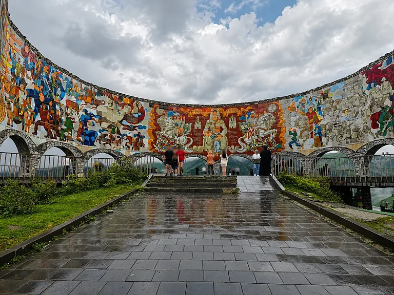 Mosaic panorama of the Friendship Monument near Gudauri, Georgia